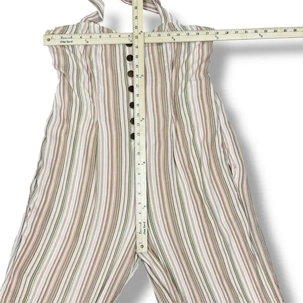 American Eagle Boho Striped Gauze Wide Leg Smocked Jumpsuit‎ Beige Large - Image 10