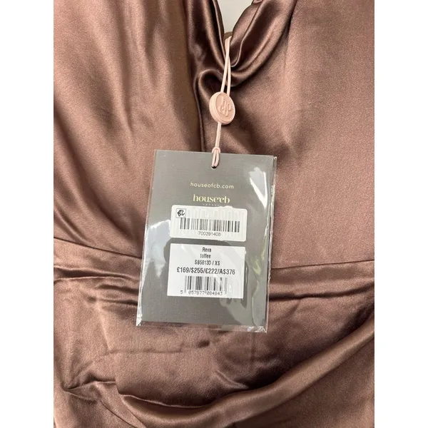 HOUSE OF CB Women Reva Satin Gathered Corset Dress Toffee Size XS $255 NEW - Image 9