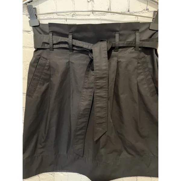 Ann Taylor Belted Pleated Skirt Women's Size 2 Black Elastic Waist Cotton - Image 2