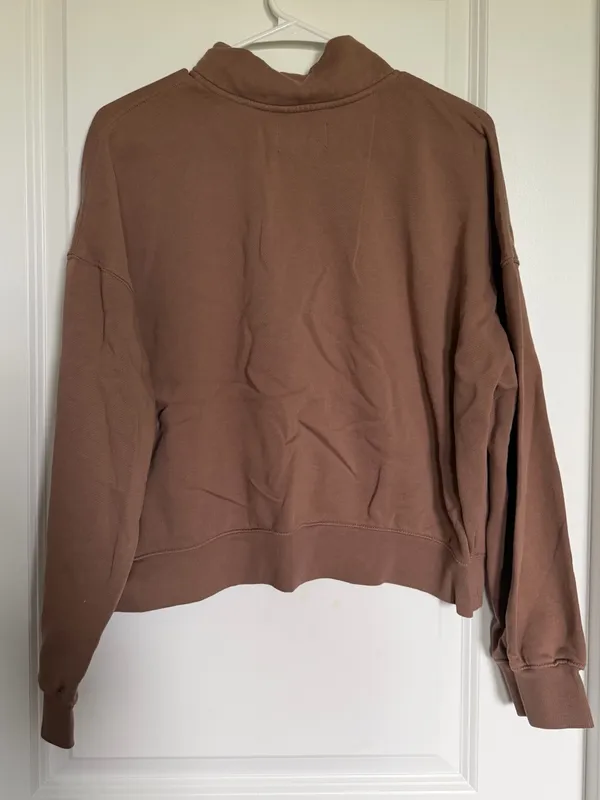 Old Navy Brown Quarter-Zip Cowl Sweatshirt - Image 2