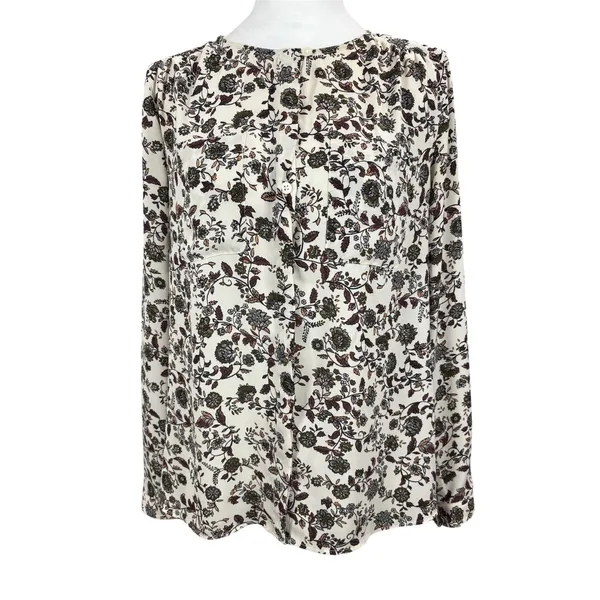 LOFT Black Cream Floral Button Down Blouse Small Office Workwear‎ Professional - Image 2