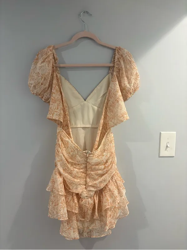 Hello Molly Yellow Floral Puff Sleeve Tiered Mini Dress - Image 2