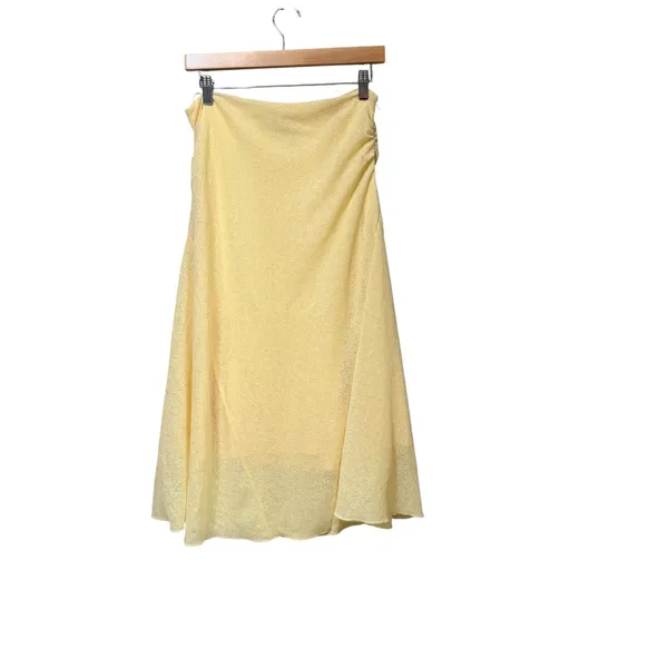 Princess Polly Yellow Textured Midi Skirt High Waisted Side Ruched US 4 - Image 4