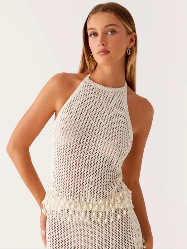 NWT Peppermayo Scorpio Crochet Halter Top in Ivory, Size S/M - Image 5