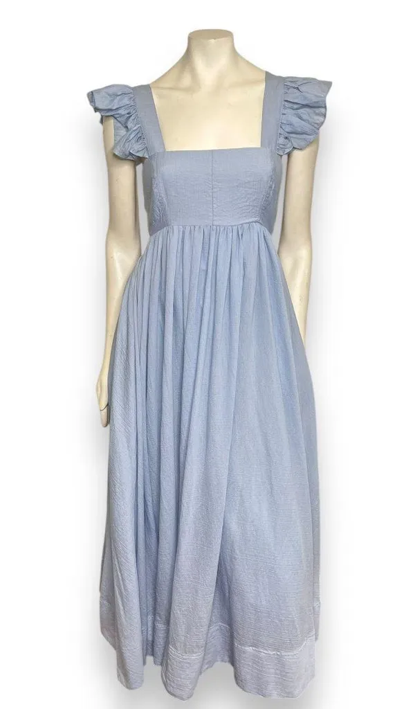 Mable Powder Blue Ruffle Flutter Sleeve Square Neck Tie Back Cut-Out Maxi Dress - Image 3