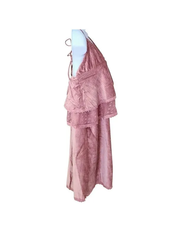 POL Pink Velvet Cascading Ruffle Dress Size L - Image 6
