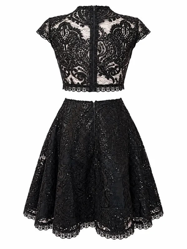 NWT Macy Black Sequin Lace Mini cutout Dress 7 S Whimsigoth Coquette Semi Formal - Image 5