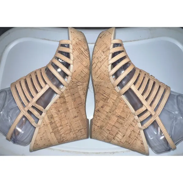 Franco Sarto Sombre Leather Wedge Sandals Cork Heel Platform Slingback Size 7.5‎ - Image 6