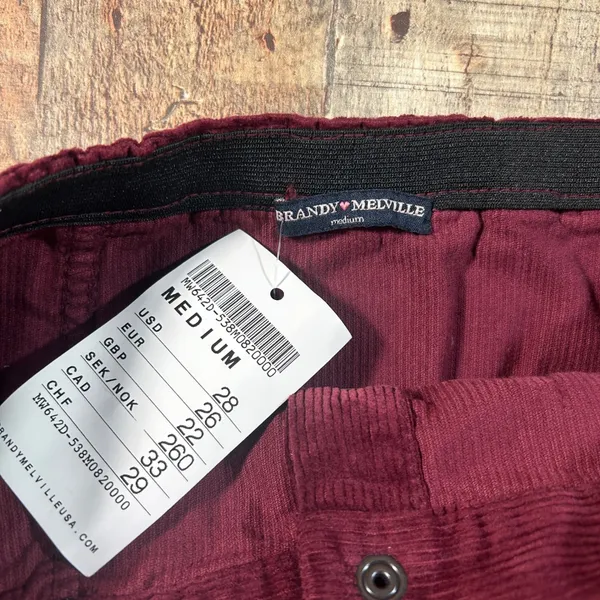 Brandy Melville Burgundy Corduroy Button Mini Skirt Medium Dark Academia NWT - Image 5