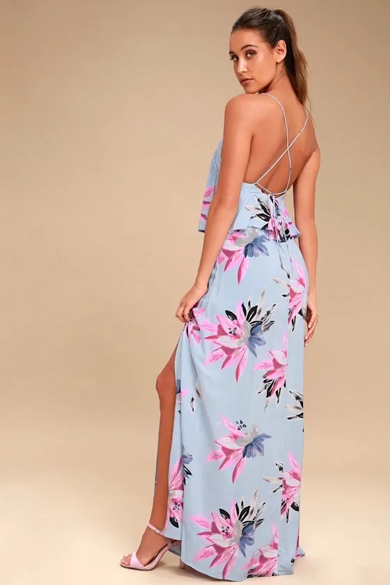 O'Neill Milly Periwinkle Blue Floral Print Maxi Dress Size Small - Image 3