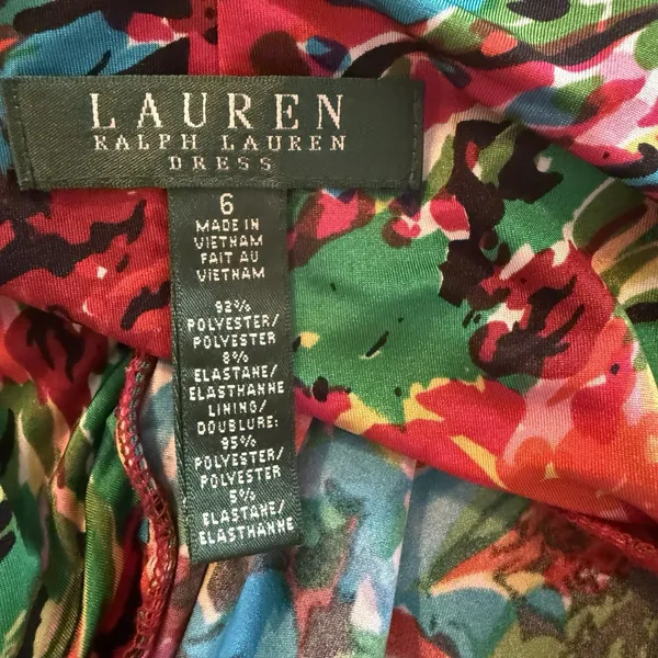 Lauren Ralph Lauren Faux Wrap Dress Sz 6 Floral Stretch Vibrant Jersey‎ Ruched - Image 7