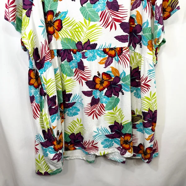 Woman Within Plus Size 34/36W Top‎ 4X Floral Babydoll White Tropical Pockets 105 - Image 6