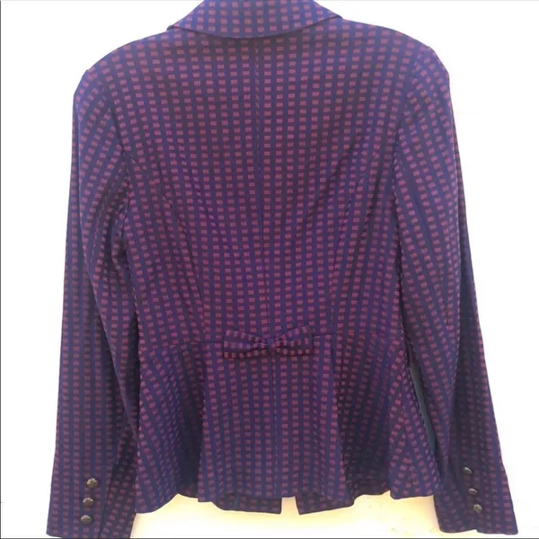 Modcloth Womens small Navy & Maroon Grid Print Bow Back dressy Casual blazer - Image 3