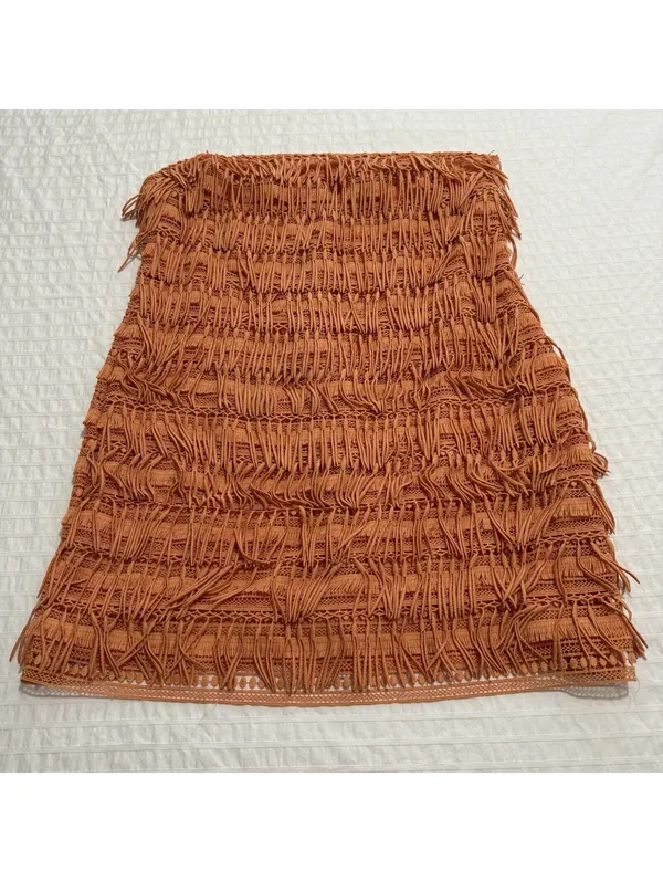 Anthropologie Let Me Be Orange Fringe Tube Strapless Mini Dress NWT Sz L Large - Image 14
