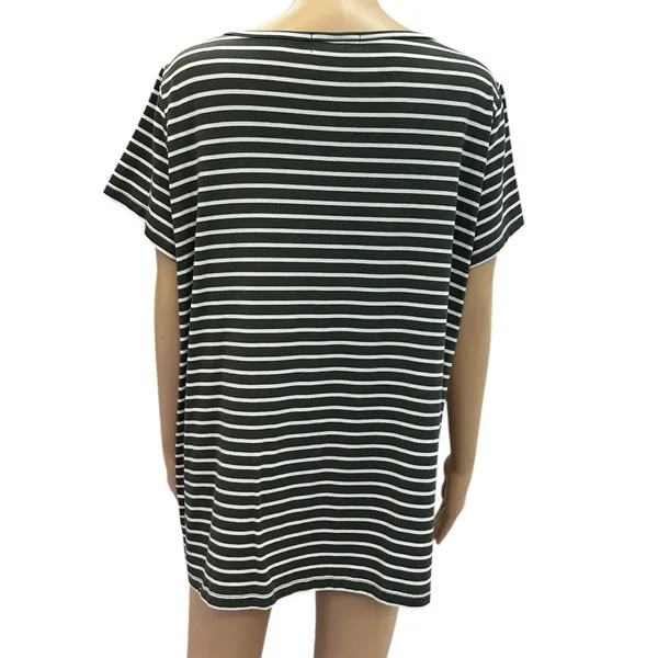 Dress Barn Tiered Short Sleeve Boat Neck Striped Green and White Top Womens 2X - Image 7