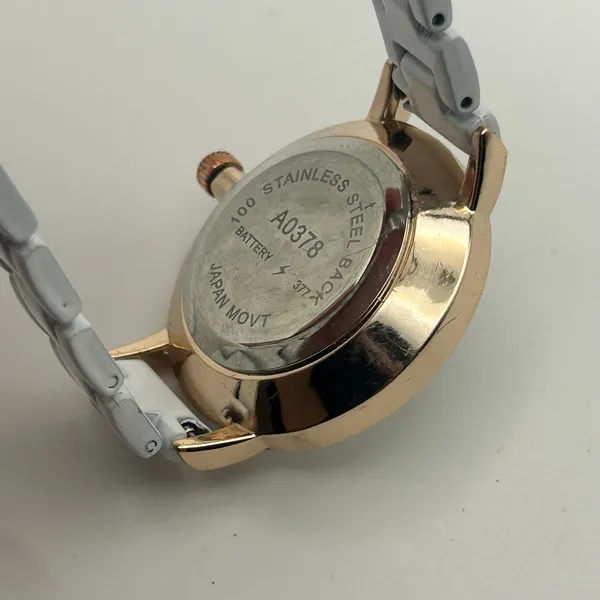 Rose-gold Case White Band Stainless Steel Watch Working New Battery - Image 6
