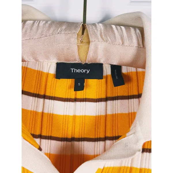 Theory Women Hudson Striped Polo Cardigan Size S Mustard Yellow 70s Preppy Retro - Image 4