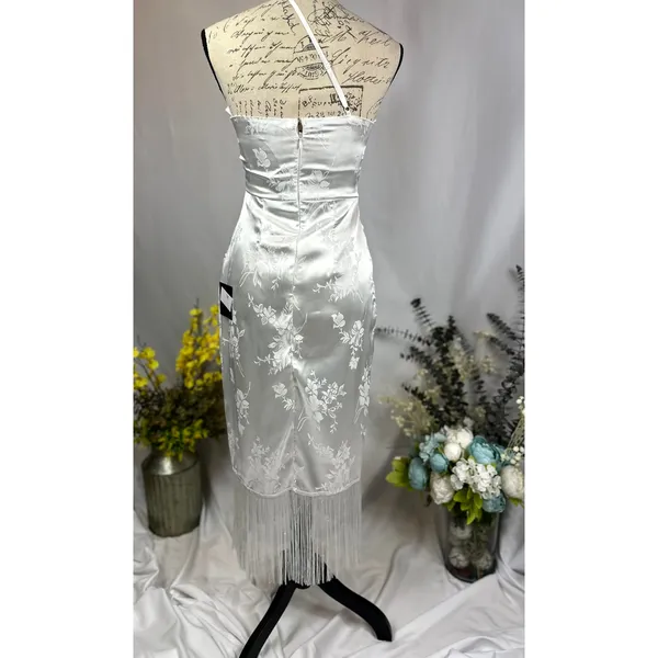 Lulu's On the Dance floor White Jacquard Fringe One-Shoulder Midi Dress XS - Image 10