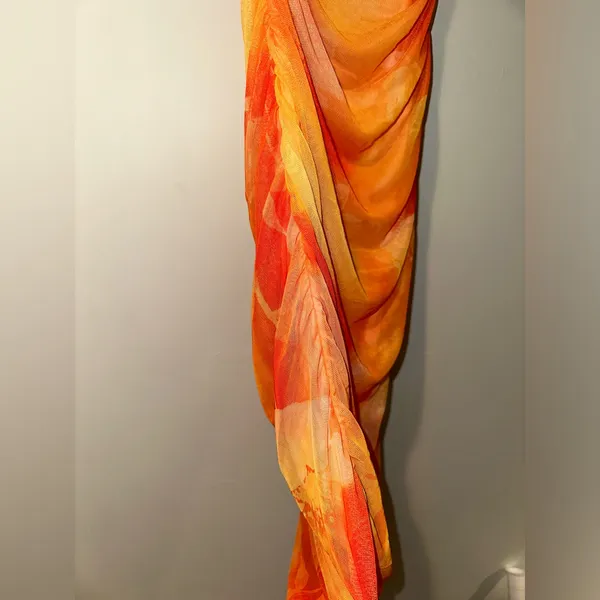 PrettyLittleThing Orange Floral Mesh Bandeau Ruched maxi dress size 2 - Image 6