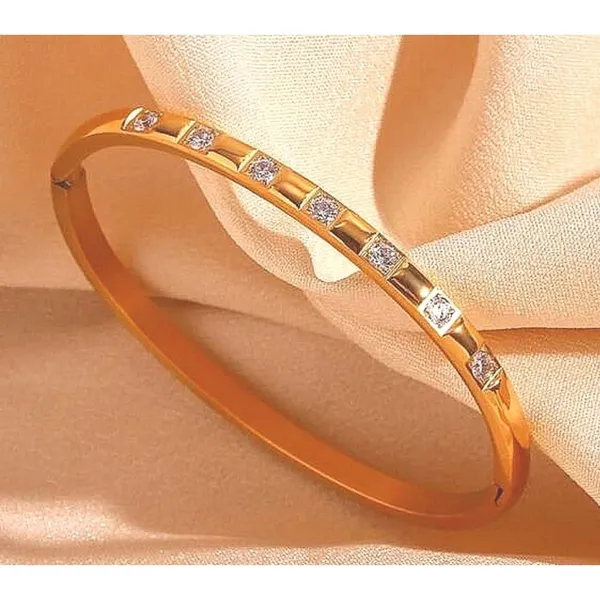 NEW Elegant Gold Plated 316L Bangle‎ Bracelet Square Simulated Diamonds, 6-9” - Image 5