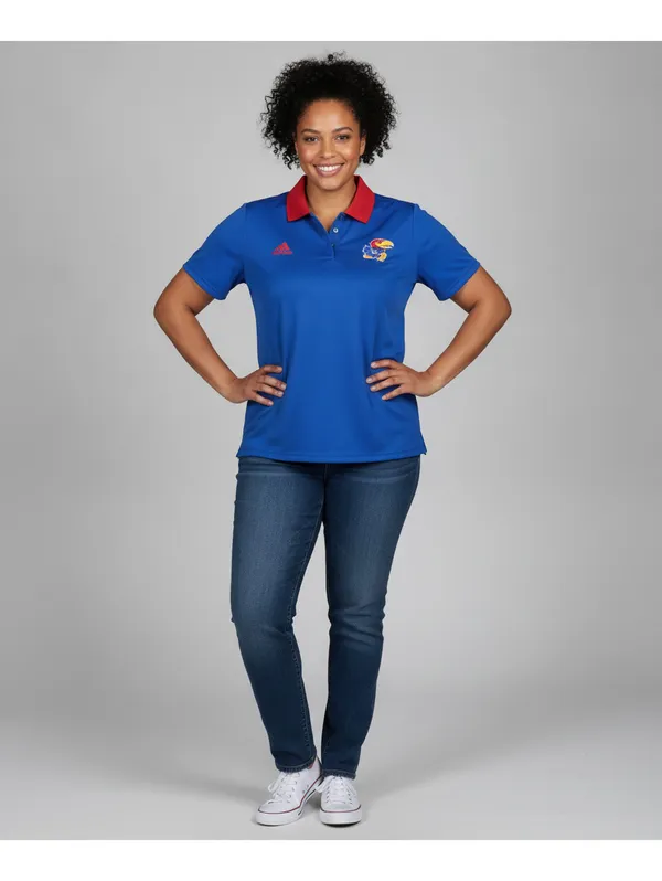 Adidas Kansas Jayhawks Polo Womens Medium Blue Red Contrast Collar Team Logo - Image 9