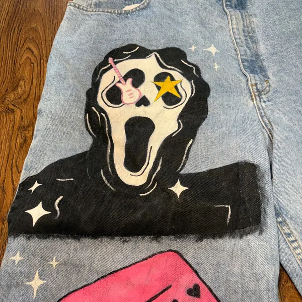 VTG‎ Route 66 Custom Hand Painted Ghostface Scream Jeans Womens 40x29 Halloween - Image 5