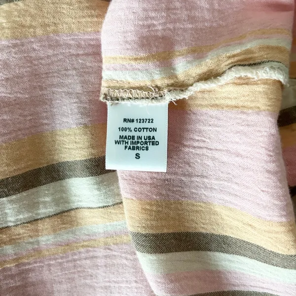 Xirena Sabrine Pink Striped Cotton Gauze V-Neck Mini Dress Long Sleeve Sz Small - Image 6