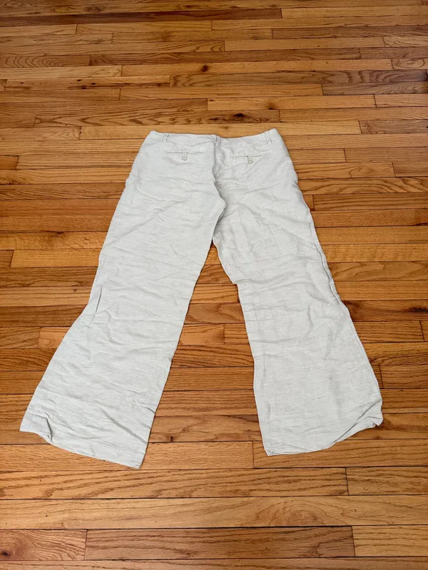 New York & Company Vintage Linen Cream Wide Trousers y2k sz 12 work minimalist coastal - Image 4