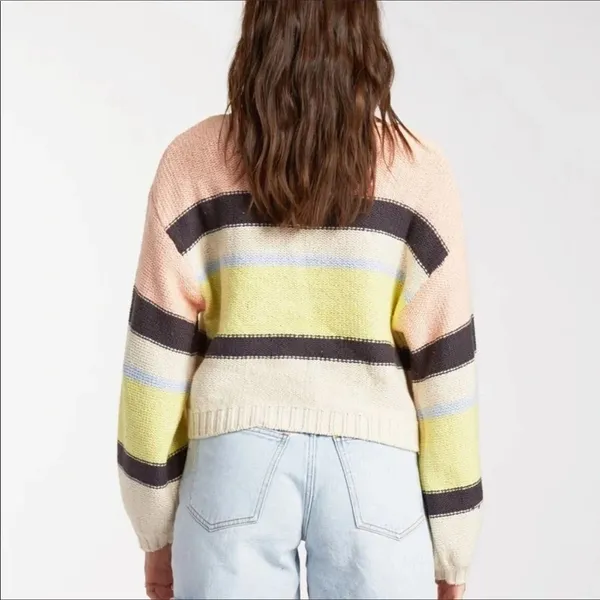 Billabong Seeing Stripes Chunky Knit Striped Sweater Top Slouchy Long Sleeve v6x - Image 2