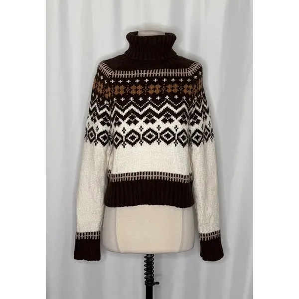 AMERICAN EAGLE‎ Fairisle Snowdrift Turtleneck Sweater Cropped Fair Isle Small - Image 2