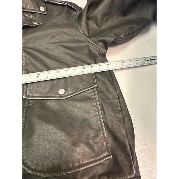 Future Collective Womens XL Faux Leather Biker Jacket Washed Black Oversized NWT - Image 4