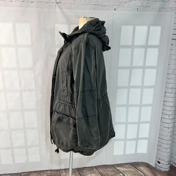 Gap Grey Winter Warmth Full Zip Snap Mid Length Cotton Hooded Jacket Size XL - Image 6