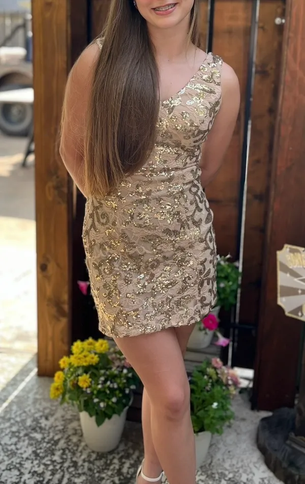 Gold sequence dress size small - Image 4