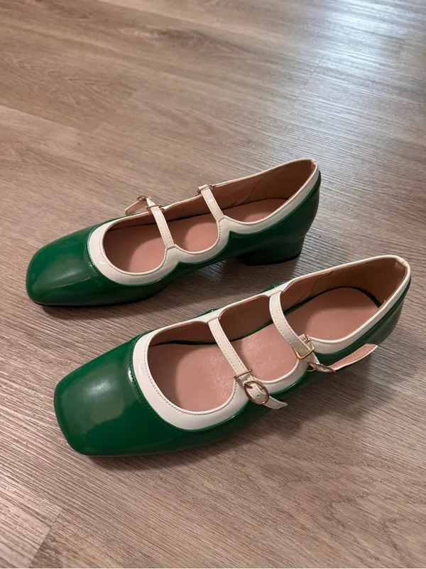 Green White Patent Mary Jane Heeled Flats 41 - Image 4