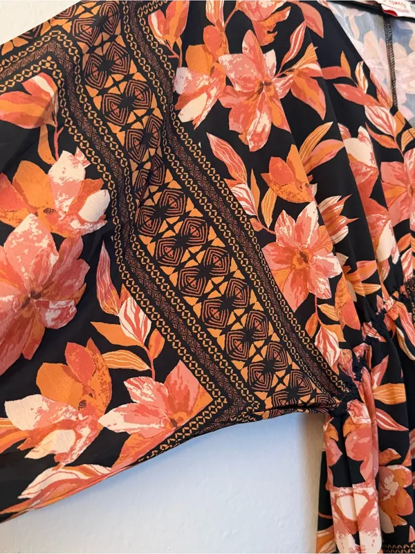 Flying Tomato Black Maxi Dress Kaftan with Rust Floral Print - Image 3