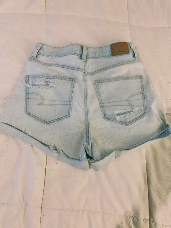 American Eagle High Waisted Distressed Denim Shorts - Image 6