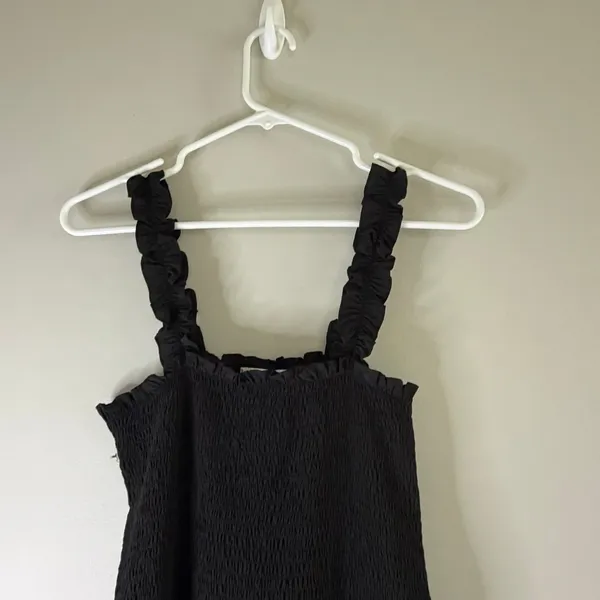 Vestique Women Black Smocked‎ Ruffle Strap Romper Small Cottage Core Casual Chic - Image 8