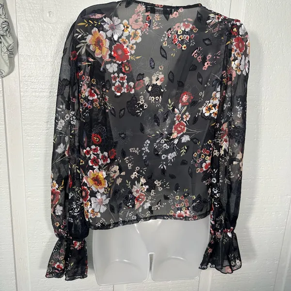 Nasty Gal Black Floral Sheer Top Size 4 EUC - Image 7