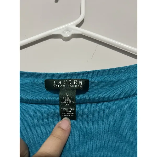 LAUREN Ralph Lauren Sweater Womens Med Blue Black Stripe Pullover Gold buttons - Image 3