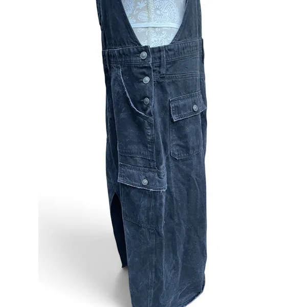 American Eagle Denim Bib Overall Maxi Dress Large Black Utility Cargo Pocket 90s - Image 6