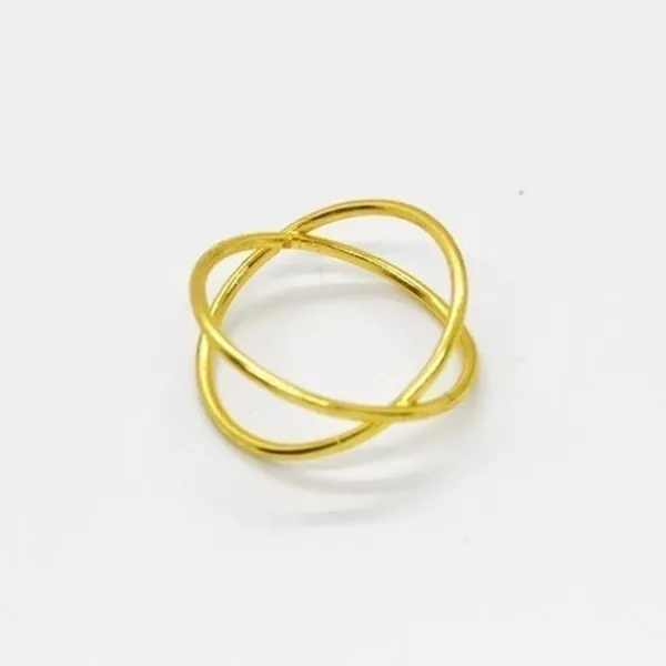 Gold Crossed Design Ring Size 6 - Image 3
