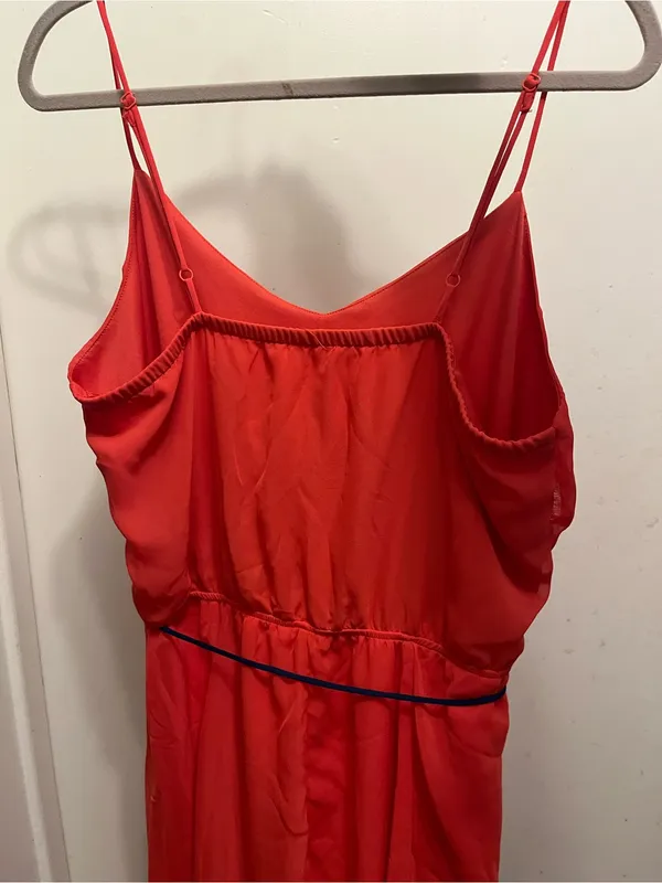 Sleeveless Red Colorblock High-Low Dress with Spaghetti Straps - Image 3