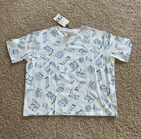 ZARA Western Boots Printed Tee. Xs - Image 5