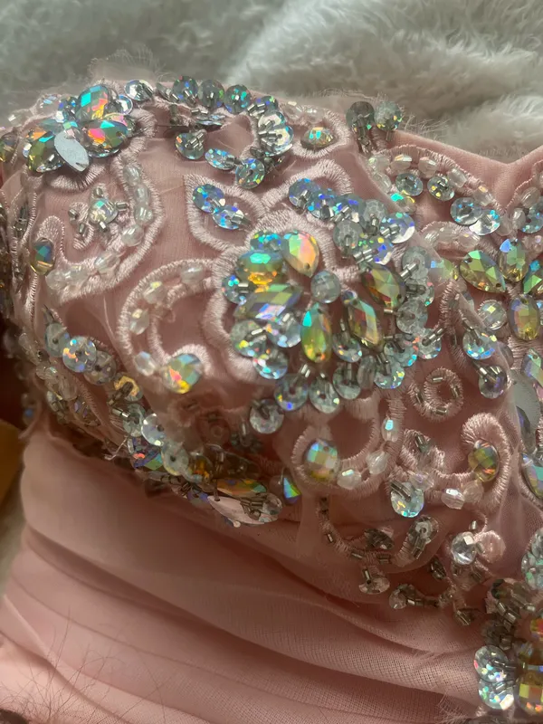 Strapless Pink Beaded Dress - Image 3