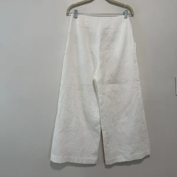 Maeve Anthropologie Pintucked White Wide Leg Gauzy Crinkle Pants Size 6 - Image 4