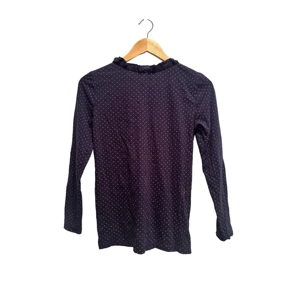 Ann Taylor Loft Navy Polka‎ Dot Ruffle Top Small Cottagecore Preppy Shirt Cotton - Image 2