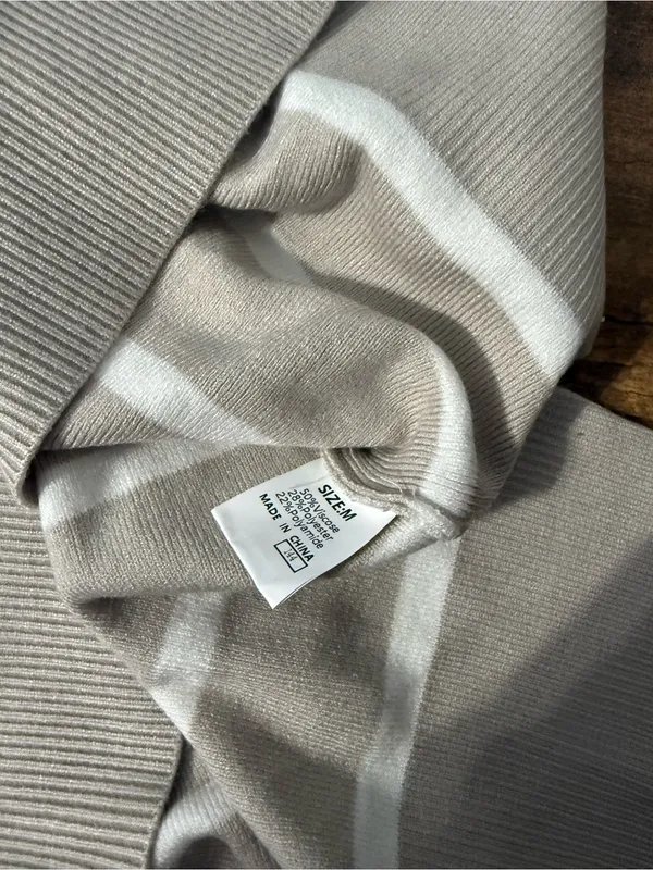 Sleeveless Striped Knit Tank Top - Beige & White - Image 3