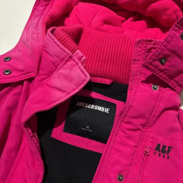 Abercrombie & Fitch Pink Hooded Utility Jacket XS Y2K Logo Zip Pocket - Image 3