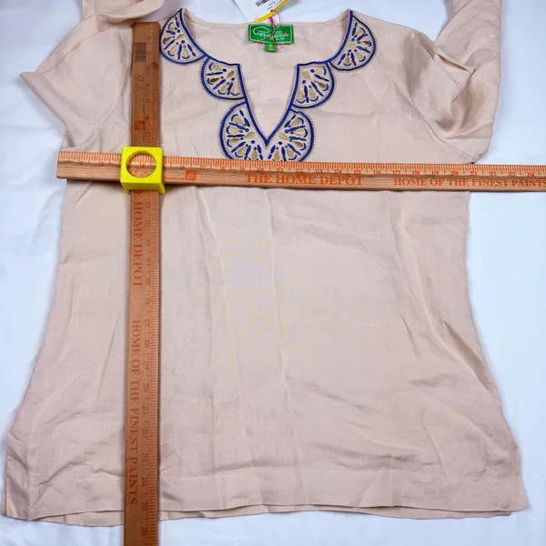 Pappagallo Womens Sand Beige 100% Linen Embroidered Beaded Tunic Top Size M NEW - Image 9
