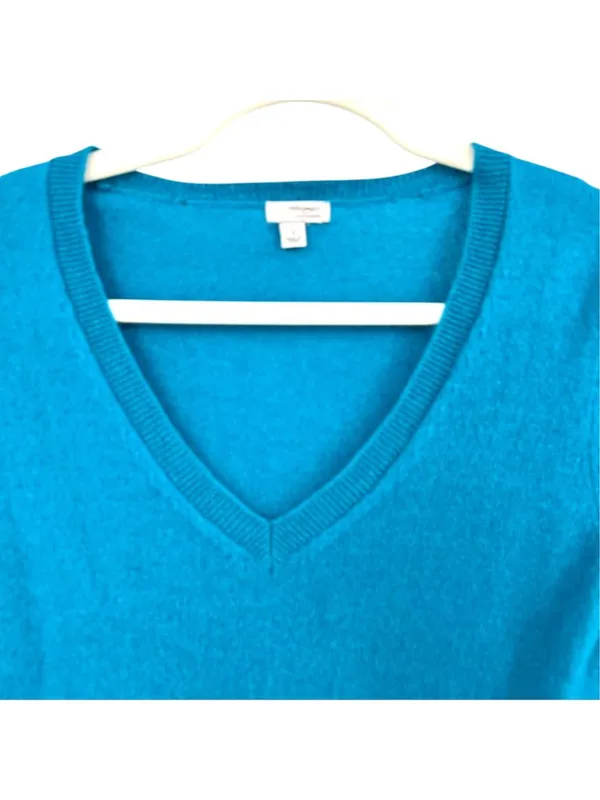 Halogen Teal 100% Cashmere V-Neck Sweater Long Sleeve Size Small - Image 3